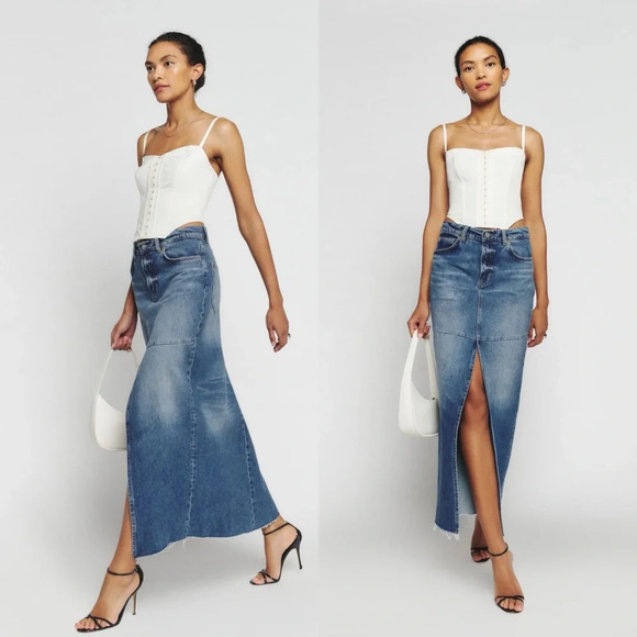 Reformation Dresses & Skirts - NWT Reformation Tazz paneled organic denim skirt in Hemlock Size 28